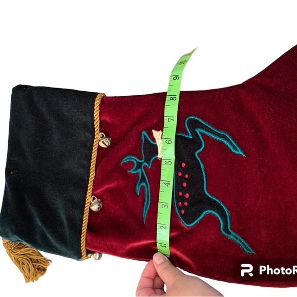 Christmas holiday velvet stocking with tassel and bells - Picture 7 of 7